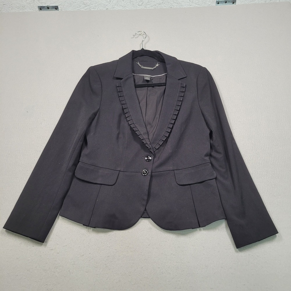 White House Black Market Black Ruffle Trim Blazer Jacket Size 8 4500950515